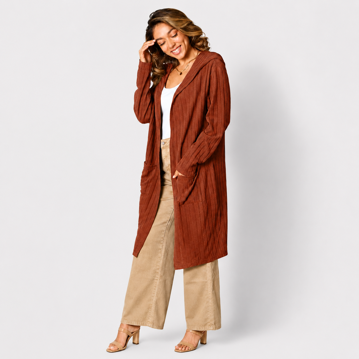 Damen Strickjacke mit Kapuze | Lang & Gemütlich Geschnitten