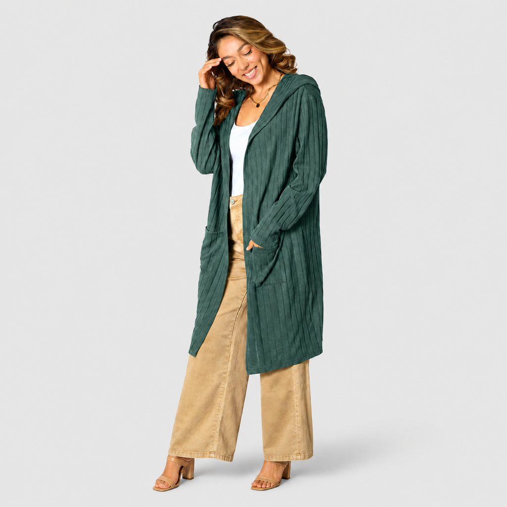 Damen Strickjacke mit Kapuze | Lang & Gemütlich Geschnitten
