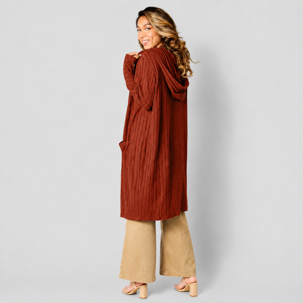 Damen Strickjacke mit Kapuze | Lang & Gemütlich Geschnitten