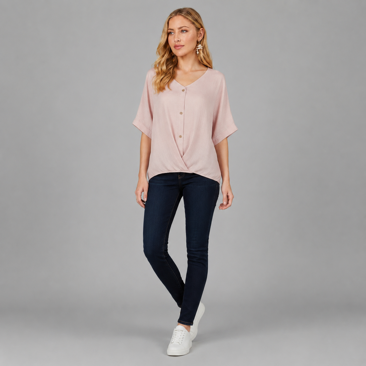 Damen Twist-Bluse mit V-Ausschnitt | Strukturierter Leinen-Look