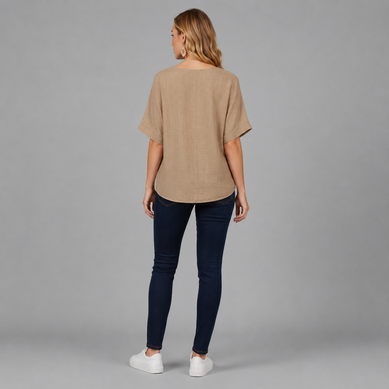 Damen Twist-Bluse mit V-Ausschnitt | Strukturierter Leinen-Look