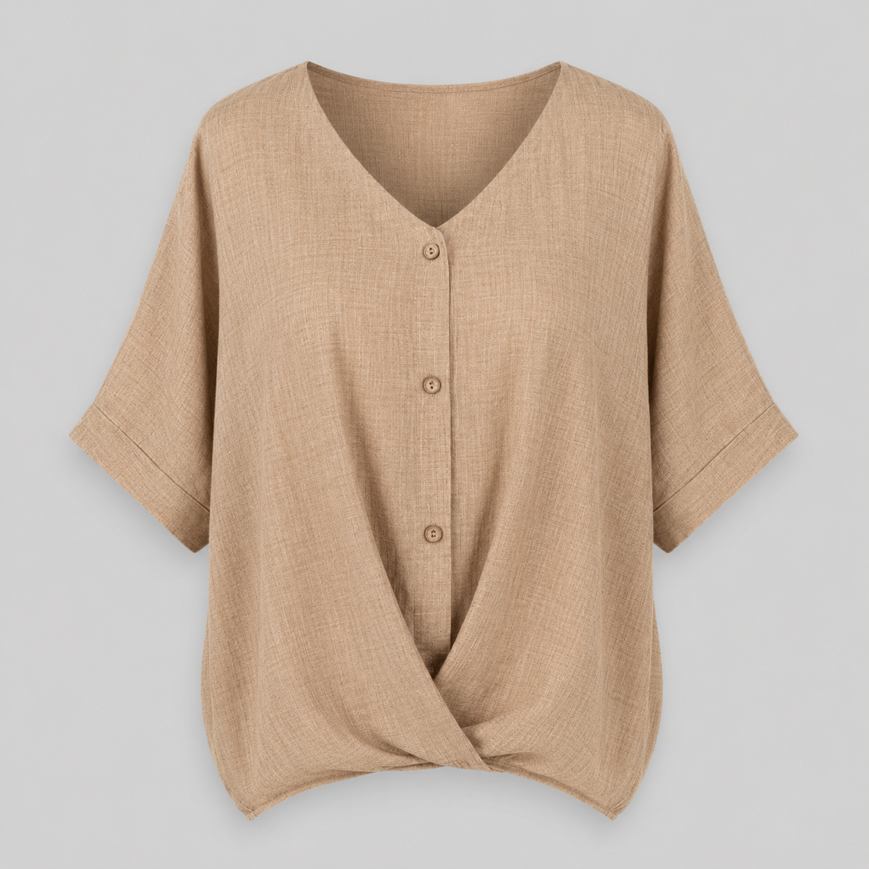 Damen Twist-Bluse mit V-Ausschnitt | Strukturierter Leinen-Look