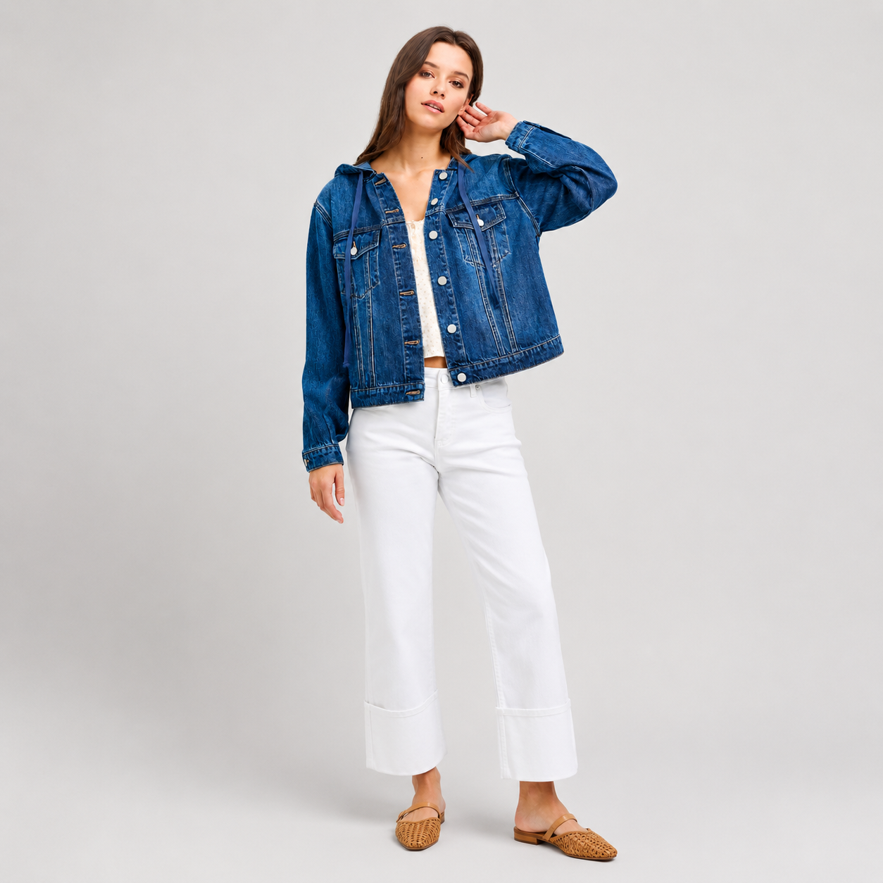 Damen Jeansjacke mit Kapuze | Klassischer Schnitt & Kordelzug
