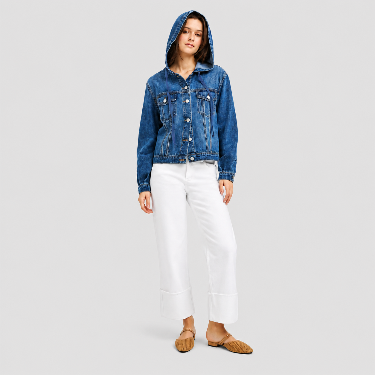 Damen Jeansjacke mit Kapuze | Klassischer Schnitt & Kordelzug
