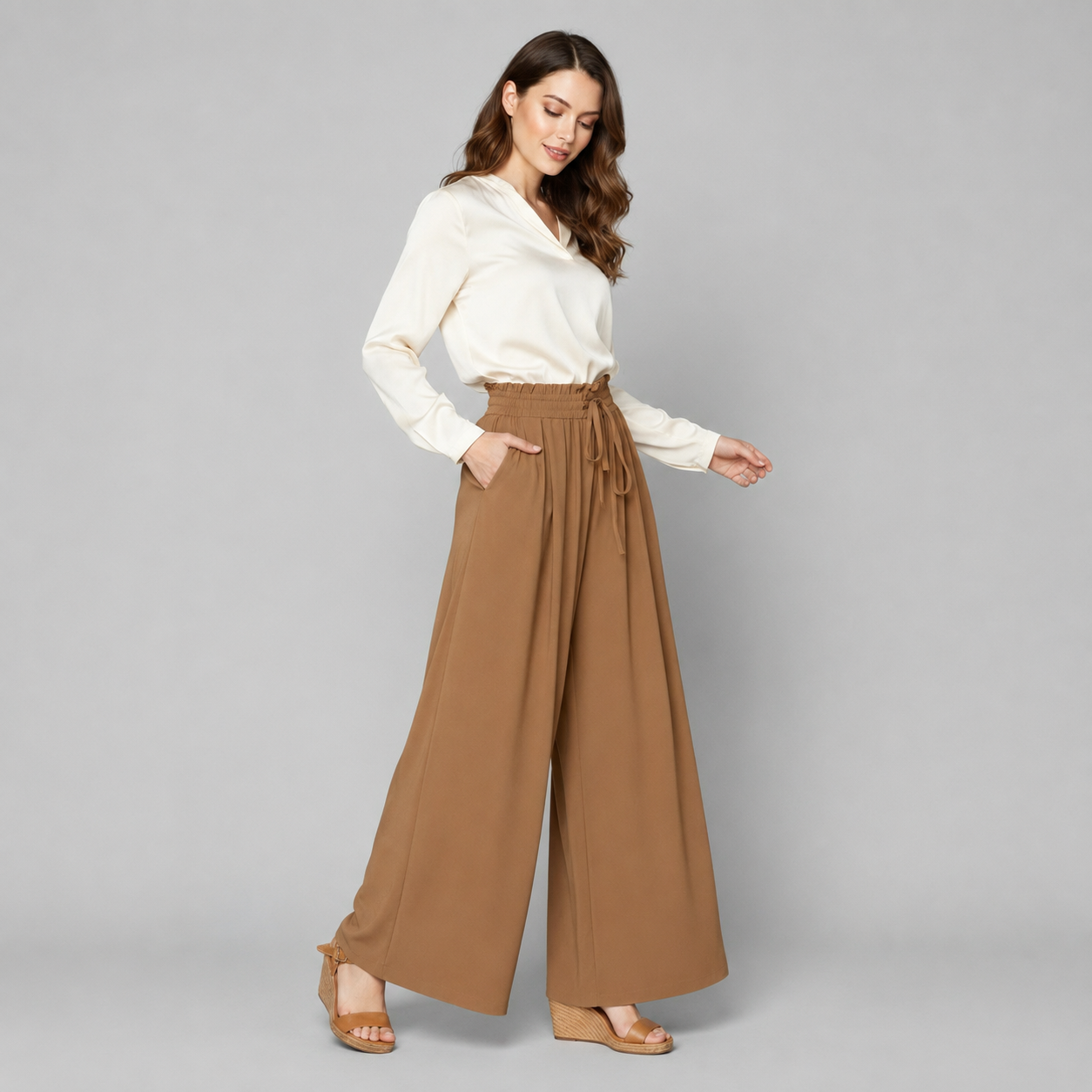 Damen Palazzo-Hose | Paperbag-Bund & Falten-Details