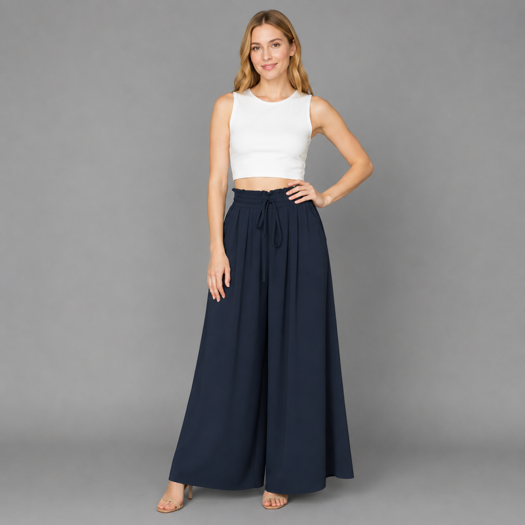 Damen Palazzo-Hose | Paperbag-Bund & Falten-Details