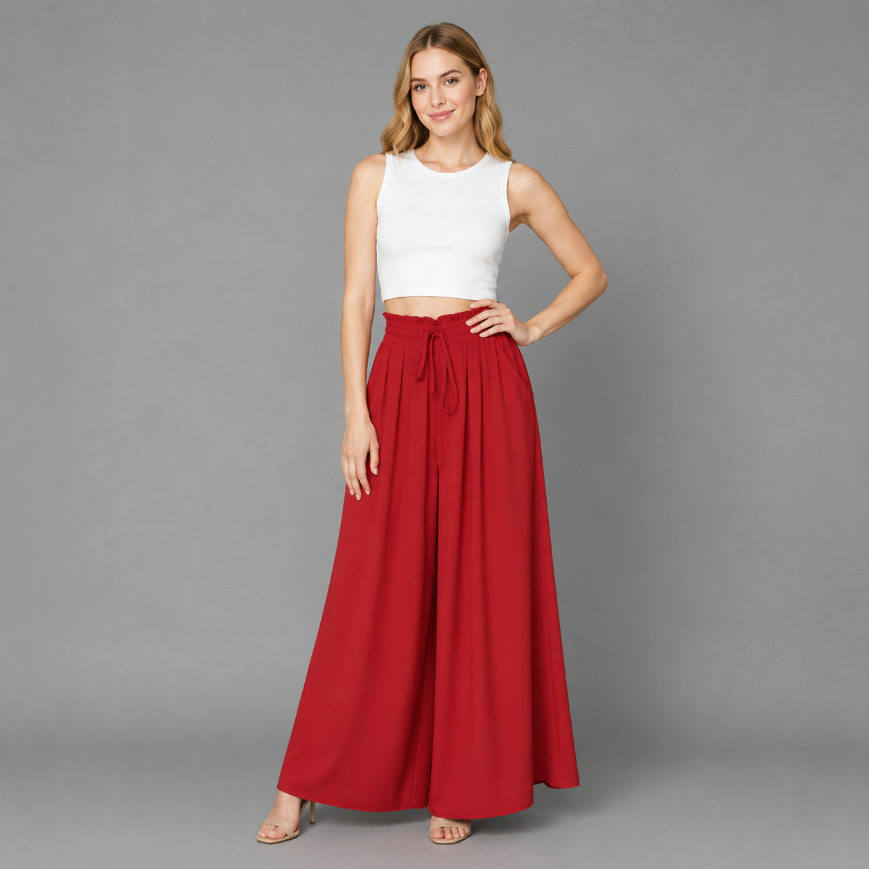 Damen Palazzo-Hose | Paperbag-Bund & Falten-Details