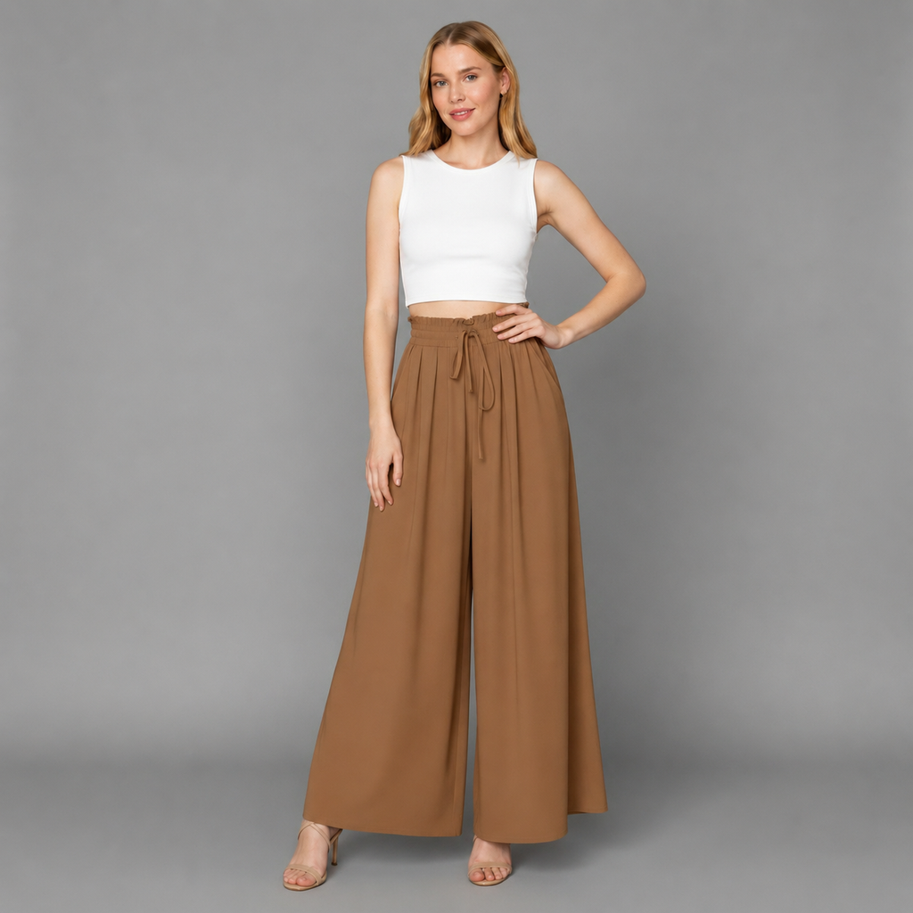 Damen Palazzo-Hose | Paperbag-Bund & Falten-Details