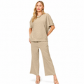 Damen Strukturiertes Zweiteiler-Set | Top & Weite Hose