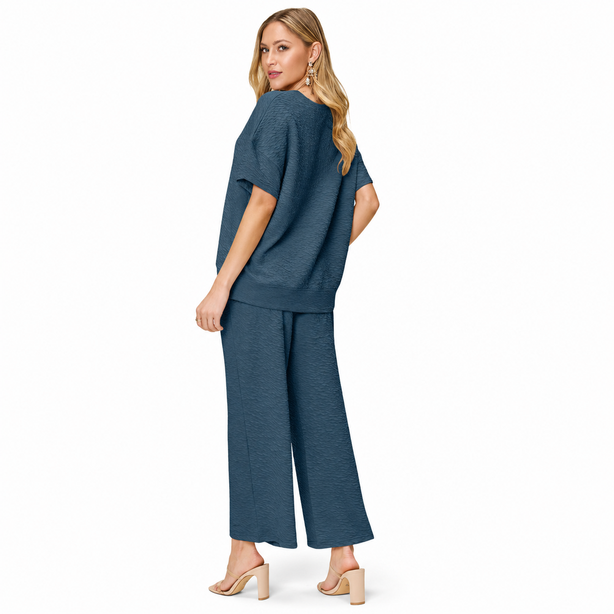 Damen Strukturiertes Zweiteiler-Set | Top & Weite Hose
