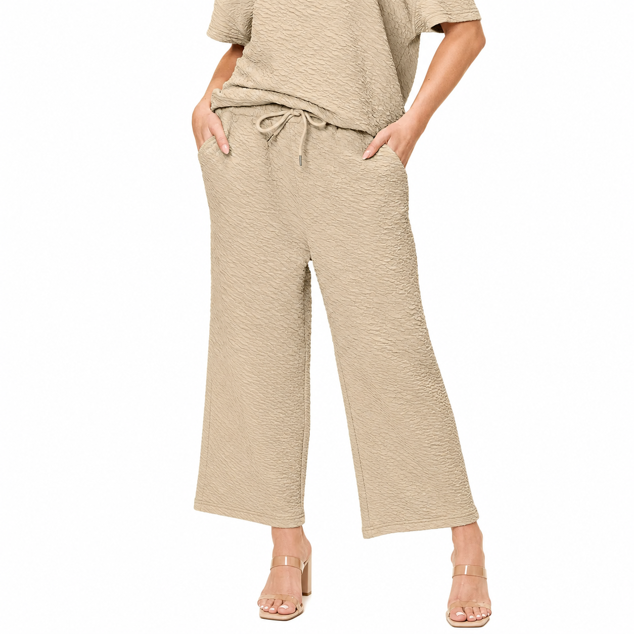 Damen Strukturiertes Zweiteiler-Set | Top & Weite Hose