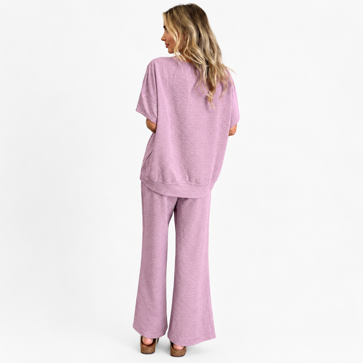 Damen Strukturiertes Zweiteiler-Set | Top & Weite Hose