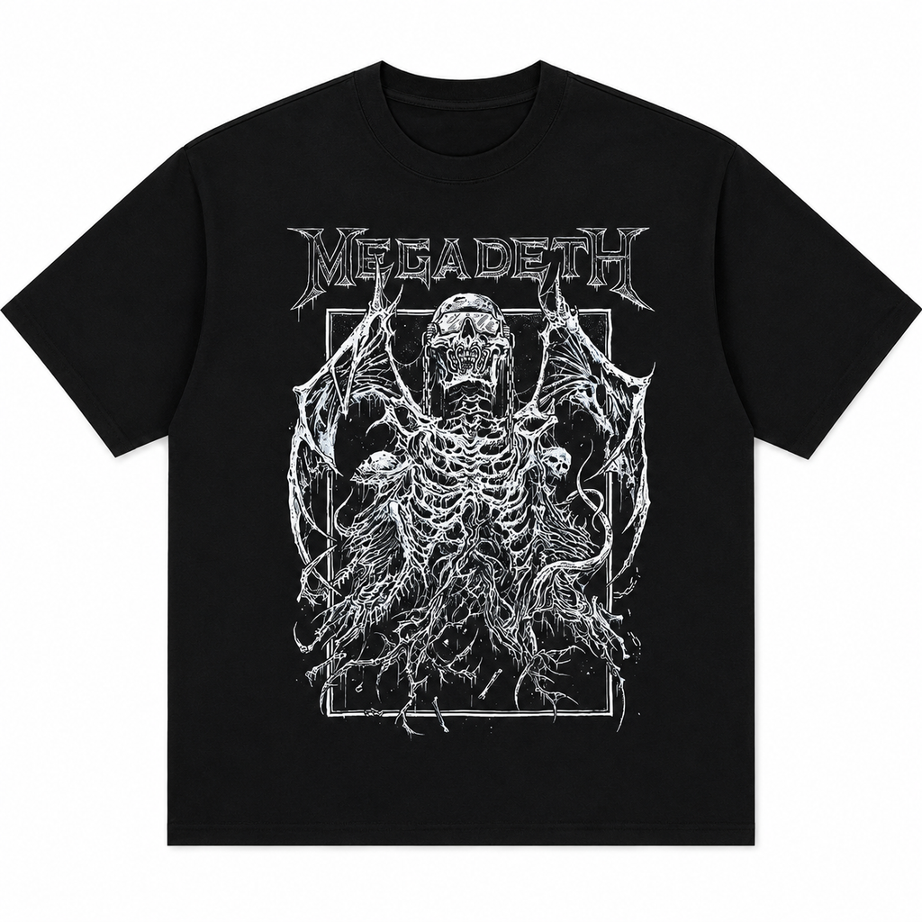 Herren Oversized Vintage Washed T-Shirt — Totenkopf & Flügel Retro-Print