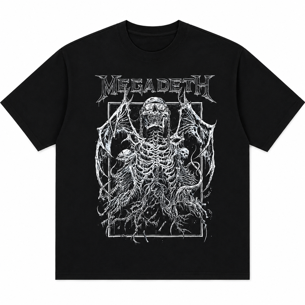 Herren Oversized Vintage Washed T-Shirt — Totenkopf & Flügel Retro-Print