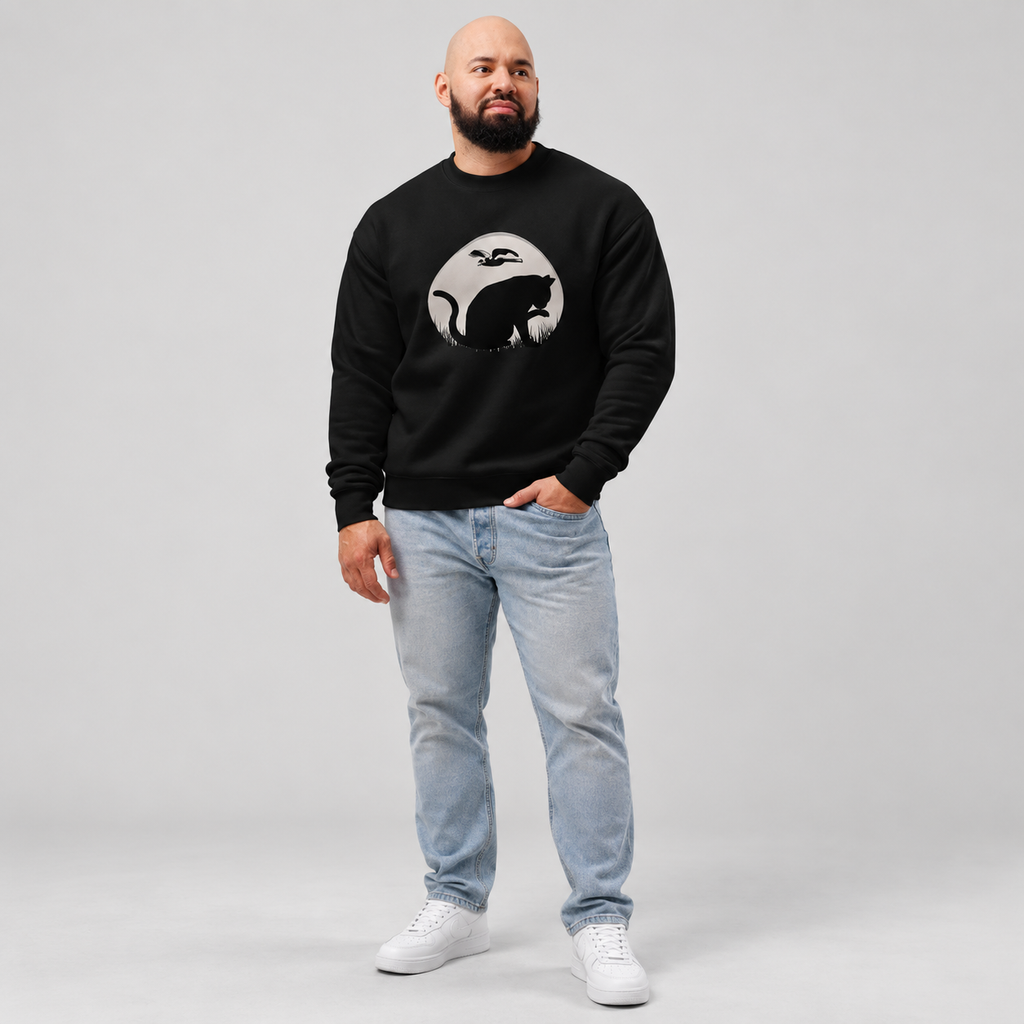 Herren Katzen-Silhouette Rundhals-Sweatshirt | Lucys Vintage
