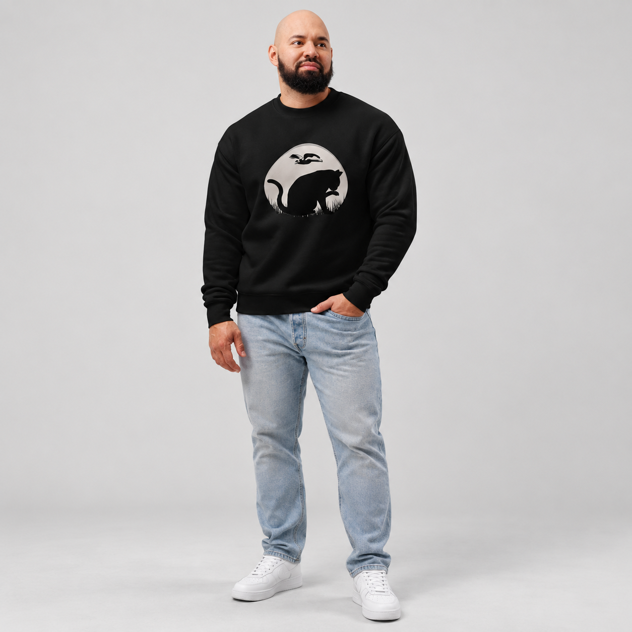 Herren Katzen-Silhouette Rundhals-Sweatshirt | Lucys Vintage