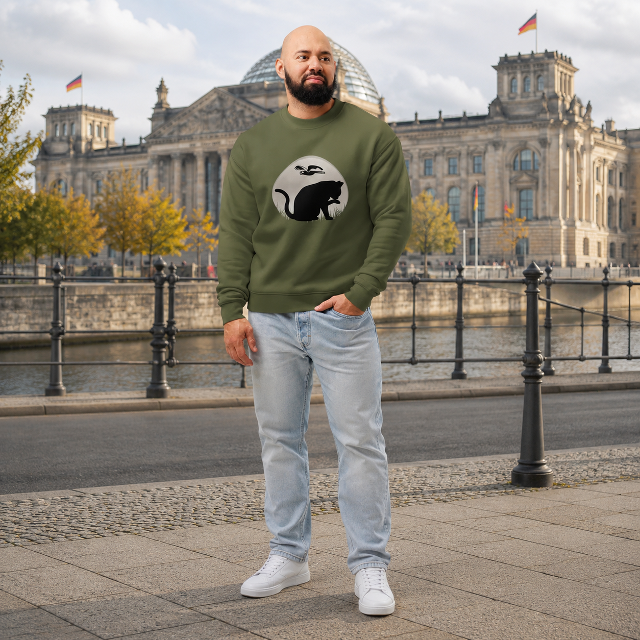 Herren Katzen-Silhouette Rundhals-Sweatshirt | Lucys Vintage