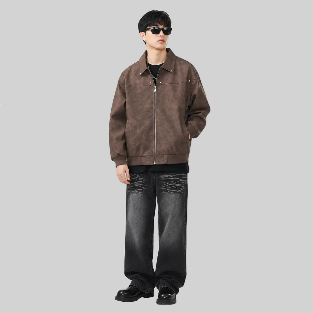 Herren Plus Size Wildleder-Optik Zip-Up Jacke | Lucy's Vintage