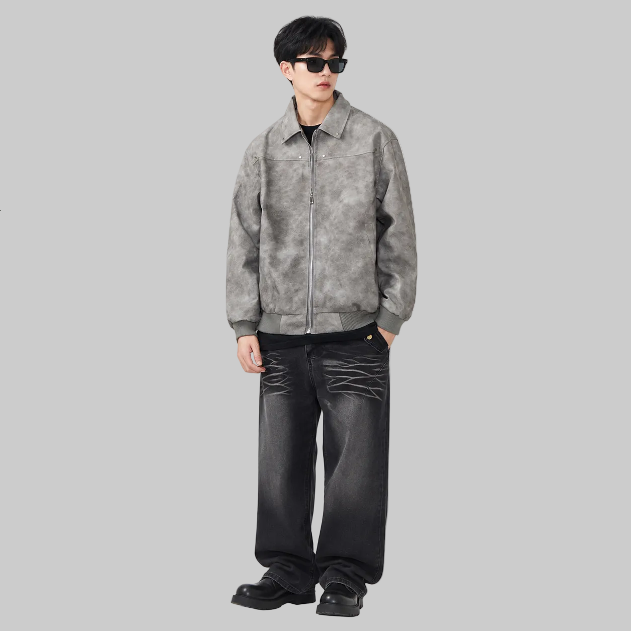 Herren Plus Size Wildleder-Optik Zip-Up Jacke | Lucy's Vintage