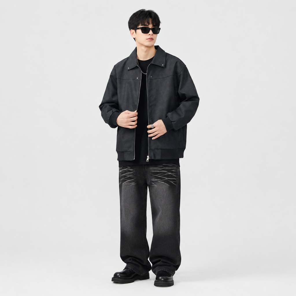 Herren Plus Size Wildleder-Optik Zip-Up Jacke | Lucy's Vintage