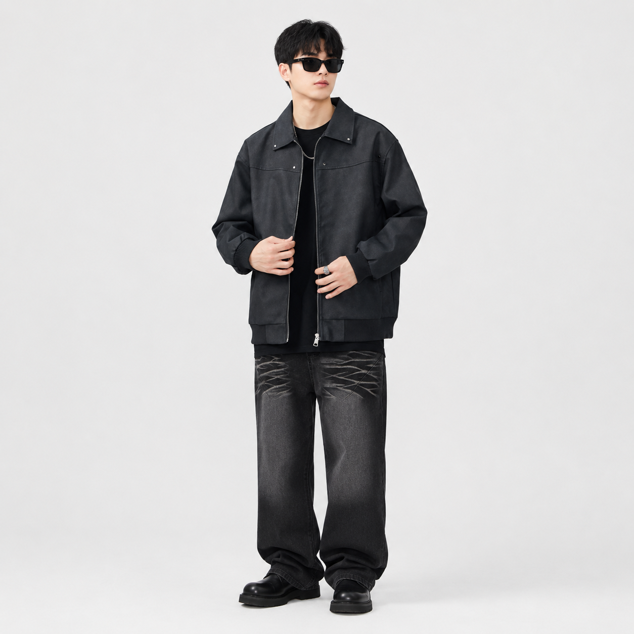 Herren Plus Size Wildleder-Optik Zip-Up Jacke | Lucy's Vintage