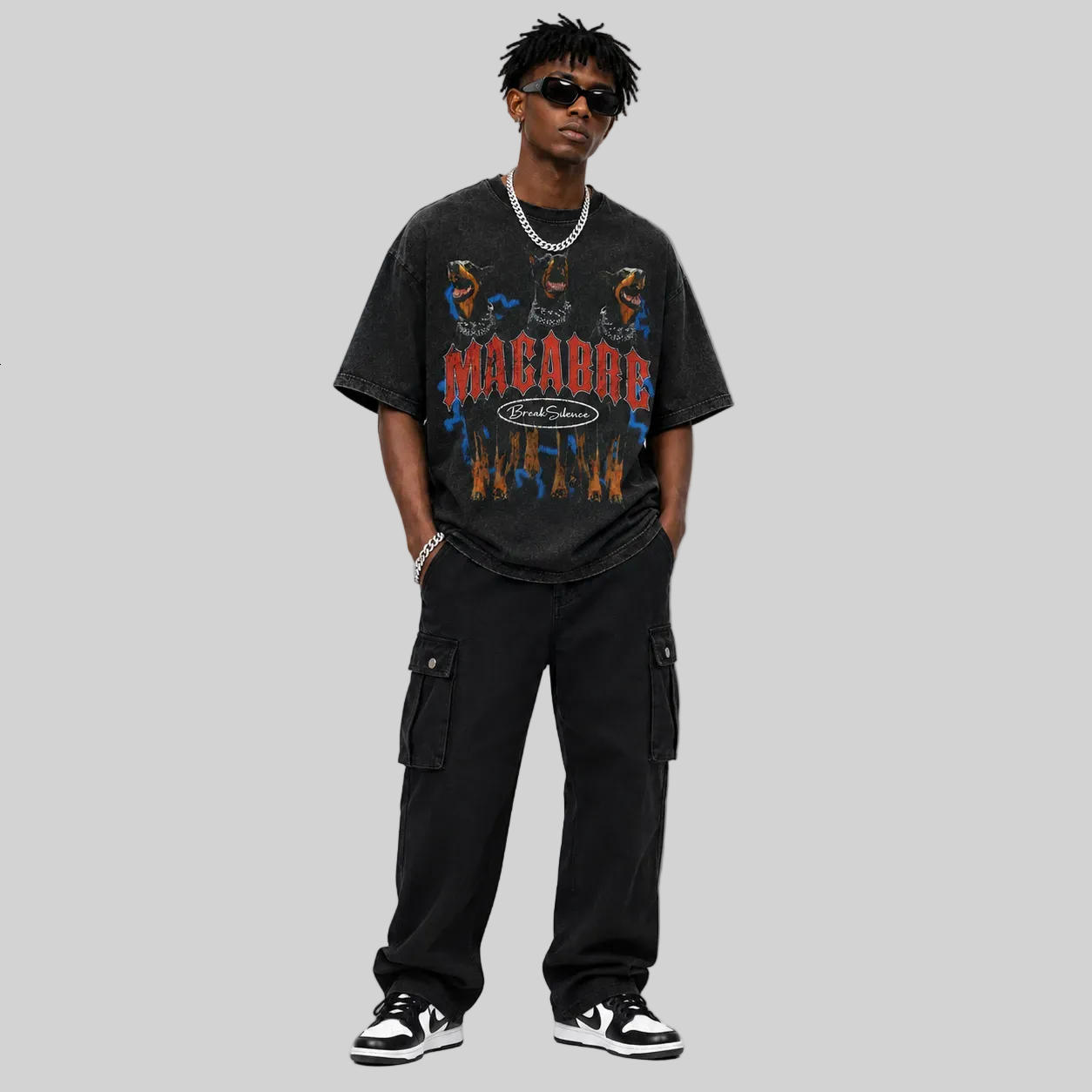 Herren Oversized Hunde-Grafik T-Shirt