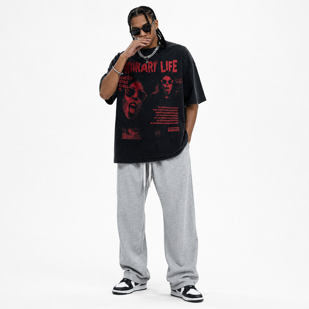 Herren Oversized Vintage Grafik Print T-Shirt — "Ordinary Life"