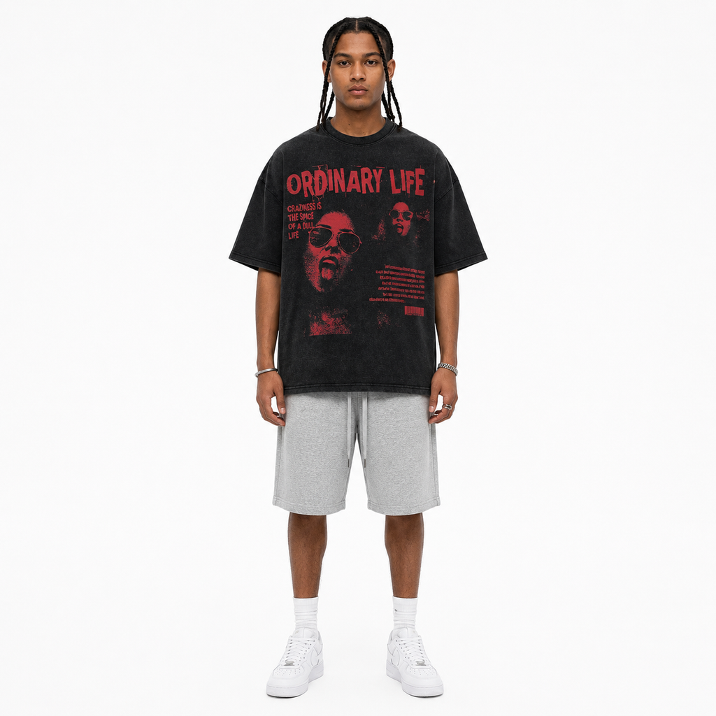Herren Oversized Vintage Grafik Print T-Shirt — "Ordinary Life"