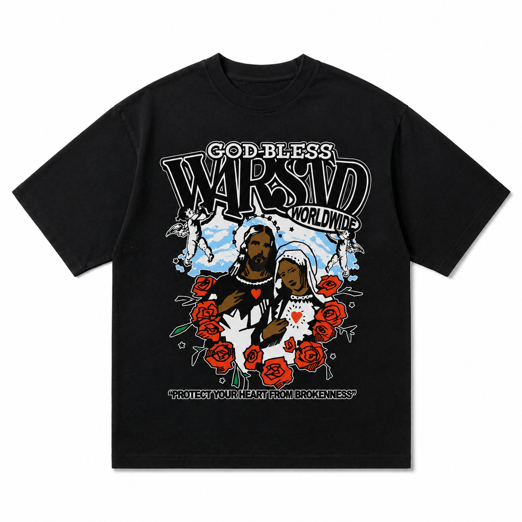 Herren Oversized Vintage Wash T-Shirt | God Bless Rosen-Print