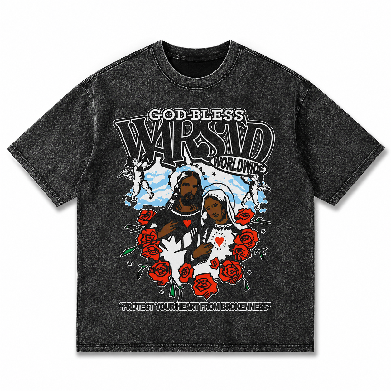 Herren Oversized Vintage Wash T-Shirt | God Bless Rosen-Print