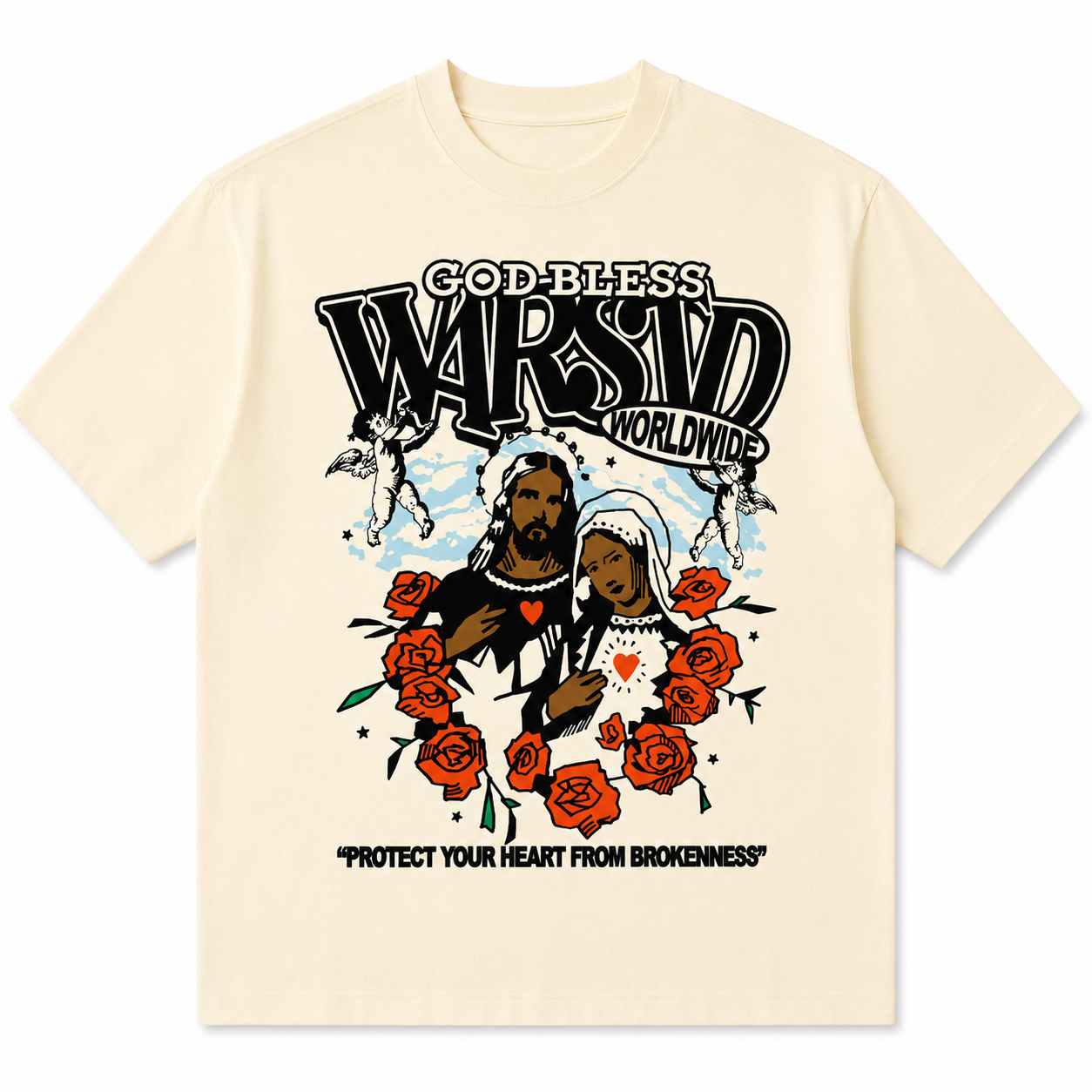 Herren Oversized Vintage Wash T-Shirt | God Bless Rosen-Print
