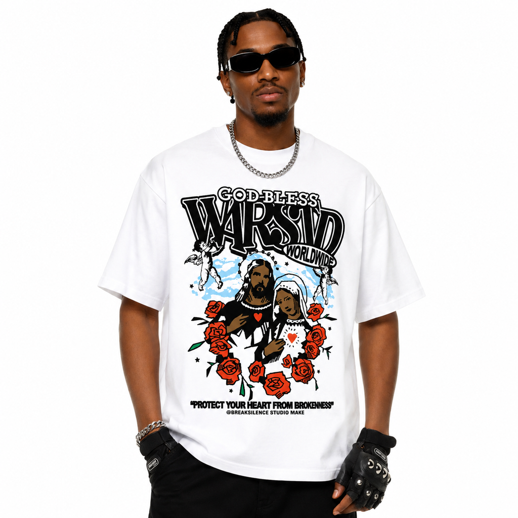 Herren Oversized Vintage Wash T-Shirt | God Bless Rosen-Print