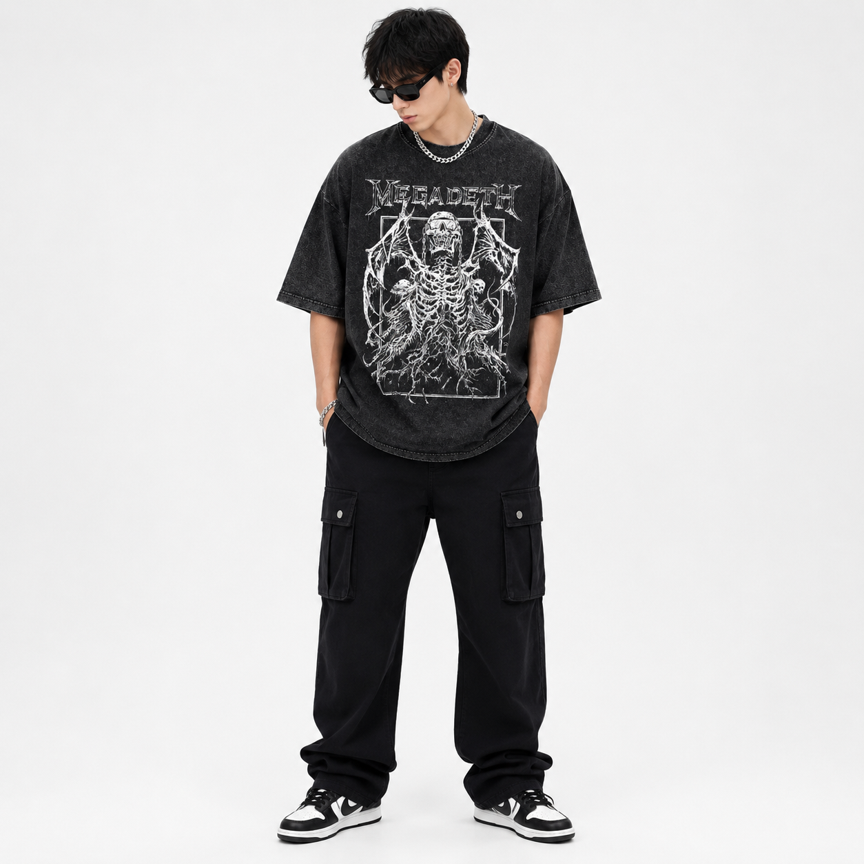 Men's oversized graphic print t-shirt with vintage wash finish